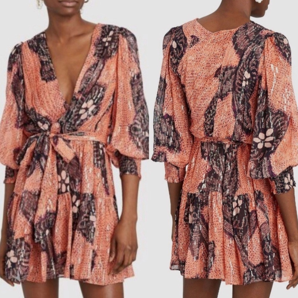 Ulla Johnson Noemi Coral and Metallic Silk Mini Dress - Picture 12 of 14